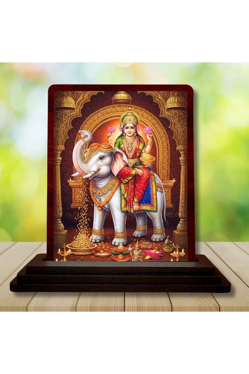 Car Desk/Table Top Goddess Lakshmi Wooden Photo Stand  3x4 Inches, Compact & Stylish Spiritual Display For Car, Home & Office (Pack Of 1) (F14555)
