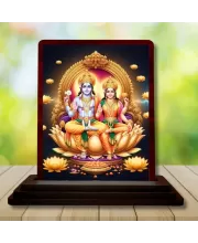 Car Desk/Table Top Lord Vishnu Lakshmi Wooden Photo Stand  3x4 Inches, Compact & Stylish Spiritual Display For Car, Home & Office (Pack Of 1) (F14557)