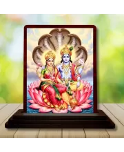 Car Desk/Table Top Lord Vishnu Lakshmi Wooden Photo Stand  3x4 Inches, Compact & Stylish Spiritual Display For Car, Home & Office (Pack Of 1) (F14558)