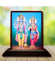 Car Desk/Table Top Lord Vishnu Lakshmi Wooden Photo Stand  3x4 Inches, Compact & Stylish Spiritual Display For Car, Home & Office (Pack Of 1) (F14559)