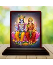 Car Desk/Table Top Lord Vishnu Lakshmi Wooden Photo Stand  3x4 Inches, Compact & Stylish Spiritual Display For Car, Home & Office (Pack Of 1) (F14560)