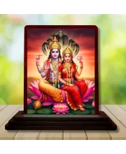 Car Desk/Table Top Lord Vishnu Lakshmi Wooden Photo Stand  3x4 Inches, Compact & Stylish Spiritual Display For Car, Home & Office (Pack Of 1) (F14561)