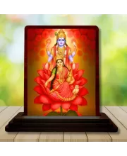 Car Desk/Table Top Lord Vishnu Lakshmi Wooden Photo Stand  3x4 Inches, Compact & Stylish Spiritual Display For Car, Home & Office (Pack Of 1) (F14562)