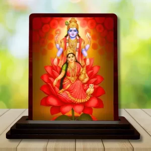 Car Desk/Table Top Lord Vishnu Lakshmi Wooden Photo Stand  3x4 Inches, Compact & Stylish Spiritual Display For Car, Home & Office (Pack Of 1) (F14562)