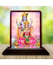 Car Desk/Table Top Lord Vishnu Lakshmi Wooden Photo Stand  3x4 Inches, Compact & Stylish Spiritual Display For Car, Home & Office (Pack Of 1) (F14563)