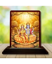 Car Desk/Table Top Lord Vishnu Lakshmi Wooden Photo Stand  3x4 Inches, Compact & Stylish Spiritual Display For Car, Home & Office (Pack Of 1) (F14564)