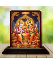 Car Desk/Table Top Lord Vishnu Lakshmi Wooden Photo Stand  3x4 Inches, Compact & Stylish Spiritual Display For Car, Home & Office (Pack Of 1) (F14565)