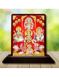 Car Desk/Table Top Goddess Lakshmi Ganesha Kubera Wooden Photo Stand  3x4 Inches, Compact & Stylish Spiritual Display For Car, Home & Office (Pack Of 1) (F14566)