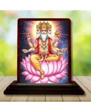 Car Desk/Table Top Lord Bramha Wooden Photo Stand  3x4 Inches, Compact & Stylish Spiritual Display For Car, Home & Office (Pack Of 1) (F14568)