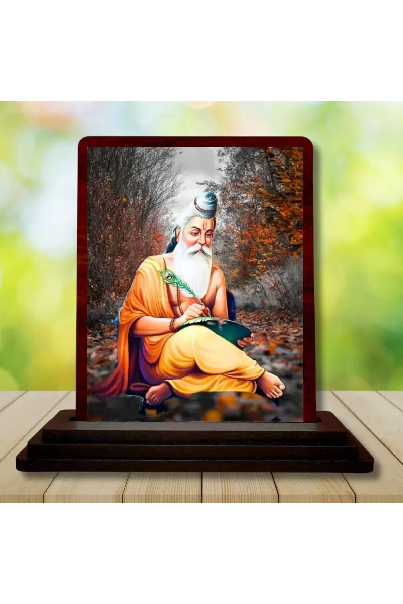 Car Desk/Table Top Vyasa Maharshi Wooden Photo Stand  3x4 Inches, Compact & Stylish Spiritual Display For Car, Home & Office (Pack Of 1) (F14569)