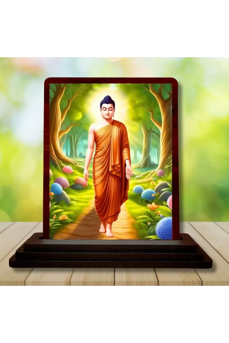 Car Desk/Table Top God Buddha Wooden Photo Stand  3x4 Inches, Compact & Stylish Spiritual Display For Car, Home & Office (Pack Of 1) (F14570)
