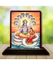 Car Desk/Table Top Lord Vishnu Lakshmi Wooden Photo Stand  3x4 Inches, Compact & Stylish Spiritual Display For Car, Home & Office (Pack Of 1) (F14571)