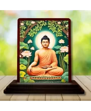 Car Desk/Table Top God Buddha Wooden Photo Stand  3x4 Inches, Compact & Stylish Spiritual Display For Car, Home & Office (Pack Of 1) (F14572)
