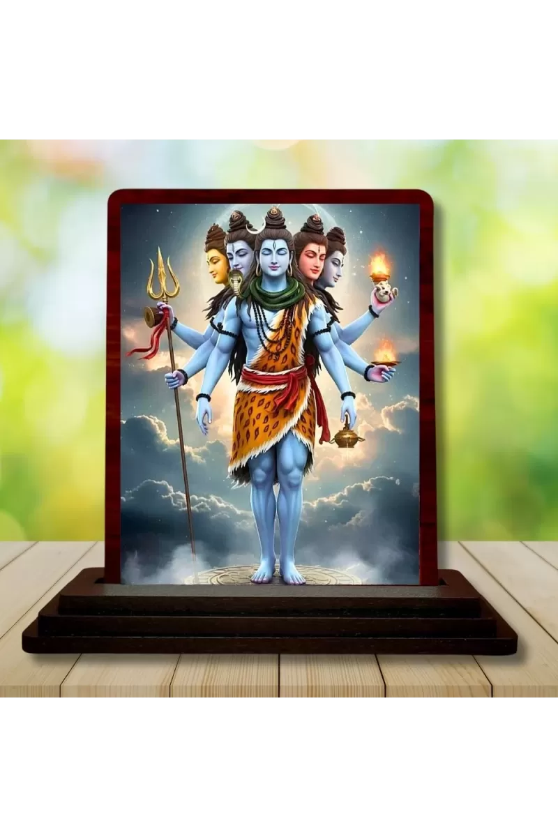 Car Desk/Table Top Lord Shiva Wooden Photo Stand  3x4 Inches, Compact & Stylish Spiritual Display For Car, Home & Office (Pack Of 1) (F14573)