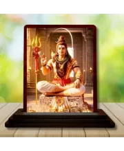 Car Desk/Table Top Lord Shiva Wooden Photo Stand  3x4 Inches, Compact & Stylish Spiritual Display For Car, Home & Office (Pack Of 1) (F14574)