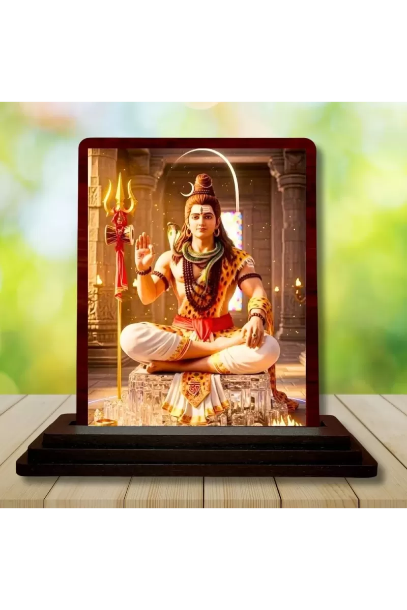 Car Desk/Table Top Lord Shiva Wooden Photo Stand  3x4 Inches, Compact & Stylish Spiritual Display For Car, Home & Office (Pack Of 1) (F14574)