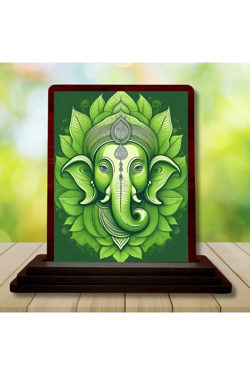 Car Desk/Table Top Lord Ganesha Wooden Photo Stand  3x4 Inches, Compact & Stylish Spiritual Display For Car, Home & Office (Pack Of 1) (F14575)