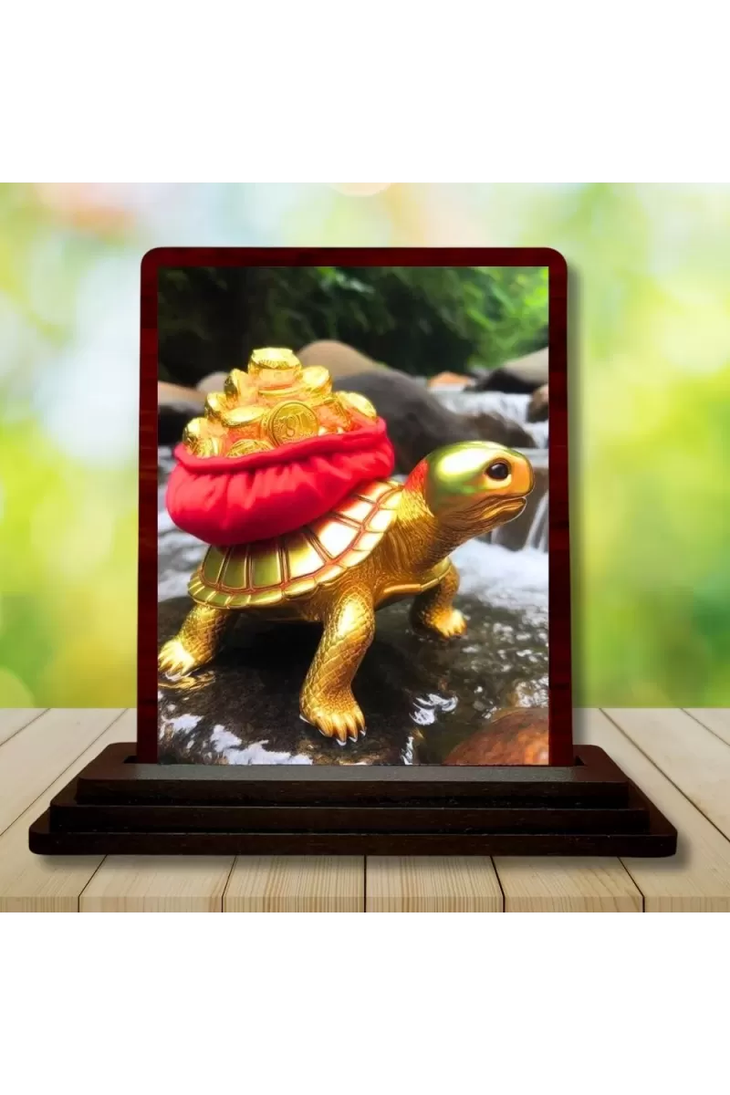 Car Desk/Table Top Feng Shui Vastu Tortoise Wooden Photo Stand  3x4 Inches, Compact & Stylish Spiritual Display For Car, Home & Office (Pack Of 1) (F14576)