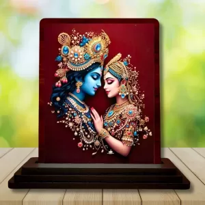 Car Desk/Table Top Radha Krishna Wooden Photo Stand 3x4 Inches, Compact & Stylish Spiritual Display For Car, Home & Office (Pack Of 1) (F14577) Car Desk/Table Top Radha Krishna Wooden Photo Stand 3x4 Inches, Compact & Stylish Spiritual Display For Car, Home & Office (Pack Of 1) (F14577)
