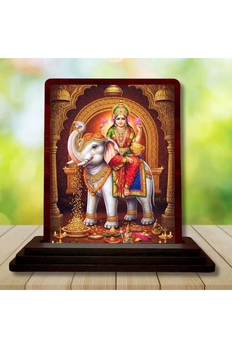 Car Desk/Table Top Goddess Mahalakshmi Wooden Photo Stand  3x4 Inches, Compact & Stylish Spiritual Display For Car, Home & Office (Pack Of 1) (F14579)