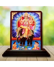 Car Desk/Table Top Lord Vishwakarma Wooden Photo Stand  3x4 Inches, Compact & Stylish Spiritual Display For Car, Home & Office (Pack Of 1) (F14581)
