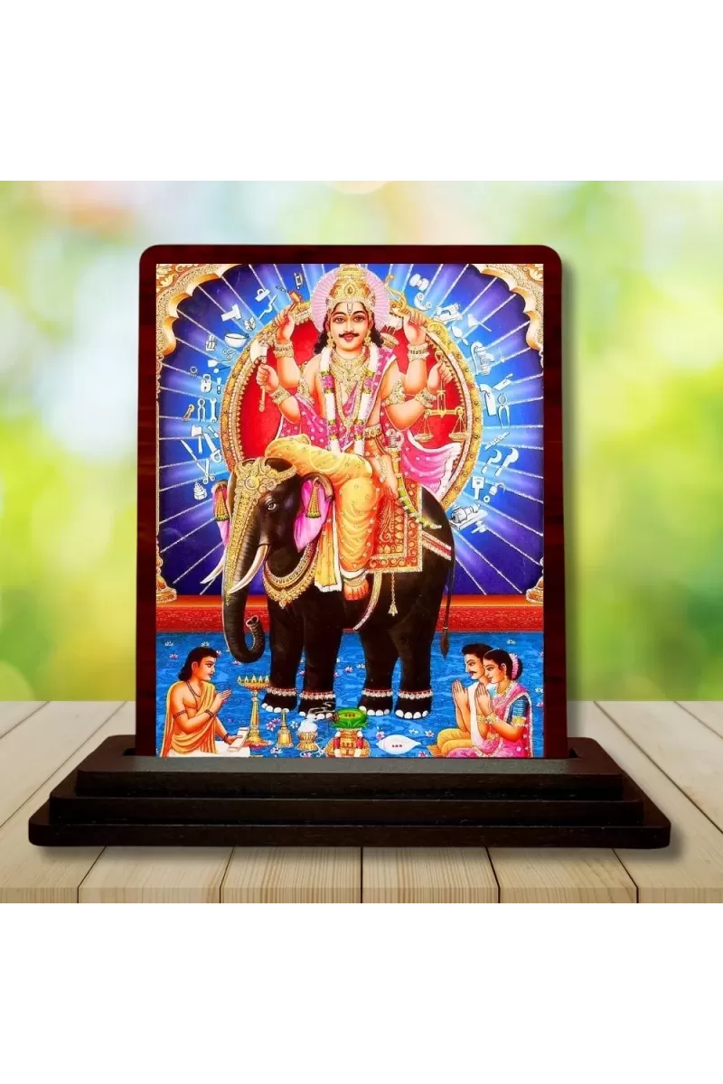 Car Desk/Table Top Lord Vishwakarma Wooden Photo Stand  3x4 Inches, Compact & Stylish Spiritual Display For Car, Home & Office (Pack Of 1) (F14581)