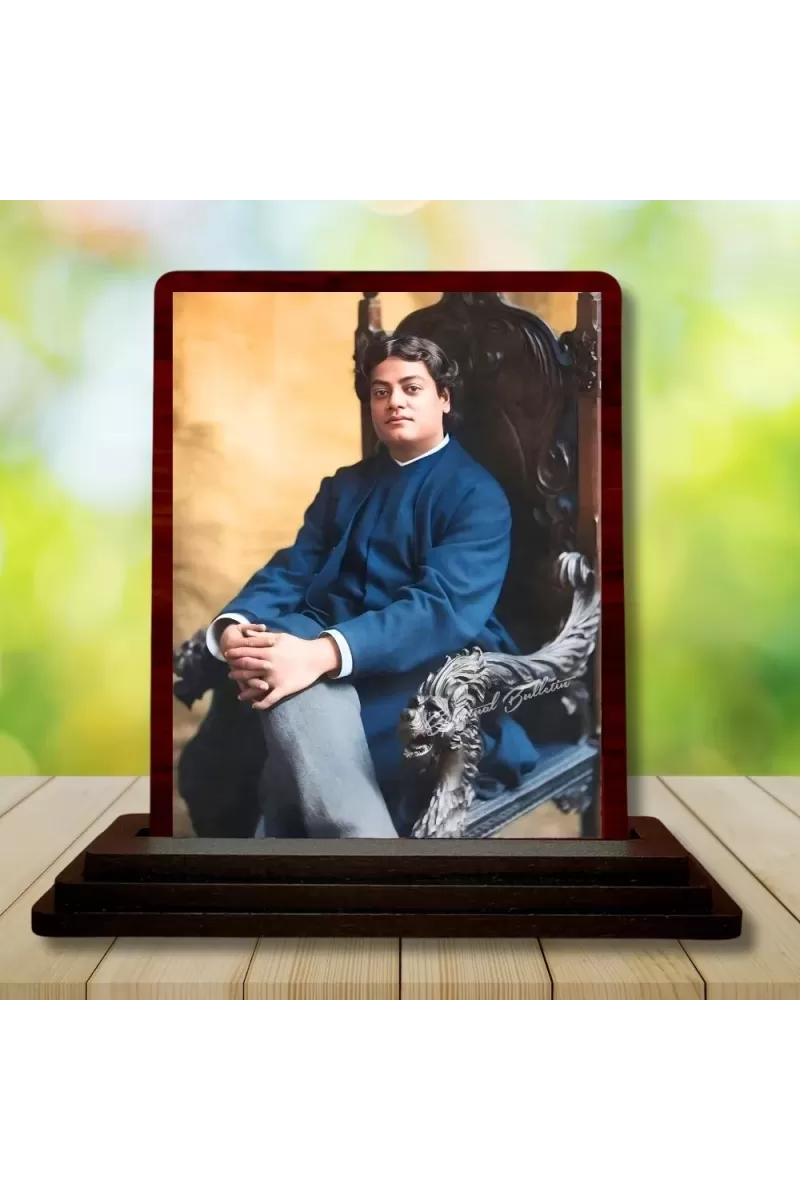 Car Desk/Table Top Swami Vivekananda Wooden Photo Stand  3x4 Inches, Compact & Stylish Spiritual Display For Car, Home & Office (Pack Of 1) (F14582)