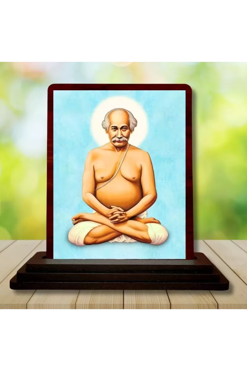 Car Desk/Table Top Mahaveer Babaji Wooden Photo Stand  3x4 Inches, Compact & Stylish Spiritual Display For Car, Home & Office (Pack Of 1) (F14583)