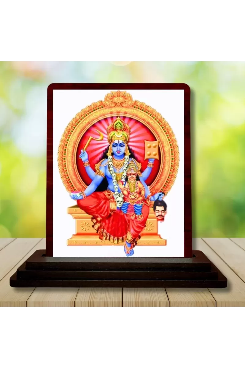 Car Desk/Table Top Goddess Bhadrakali Wooden Photo Stand  3x4 Inches, Compact & Stylish Spiritual Display For Car, Home & Office (Pack Of 1) (F14584)