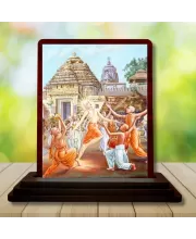 Car Desk/Table Top Lord Chaitanya Mahaprabhu Wooden Photo Stand  3x4 Inches, Compact & Stylish Spiritual Display For Car, Home & Office (Pack Of 1) (F14585)