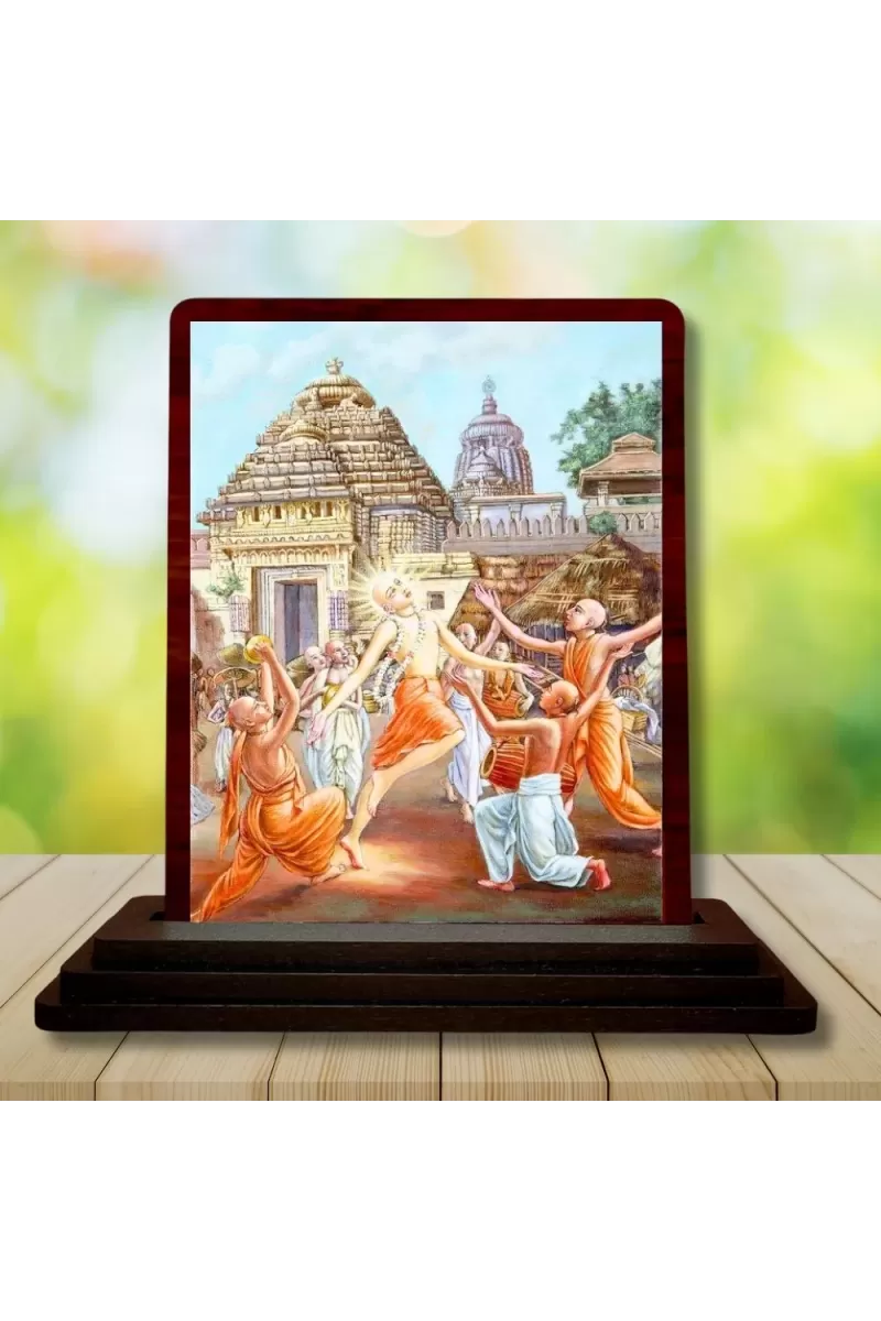 Car Desk/Table Top Lord Chaitanya Mahaprabhu Wooden Photo Stand  3x4 Inches, Compact & Stylish Spiritual Display For Car, Home & Office (Pack Of 1) (F14585)