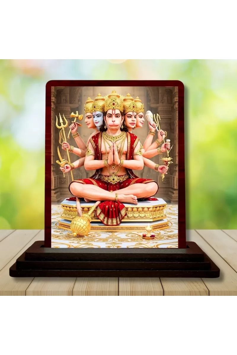 Car Desk/Table Top Lord Hanuman Wooden Photo Stand  3x4 Inches, Compact & Stylish Spiritual Display For Car, Home & Office (Pack Of 1) (F14586)