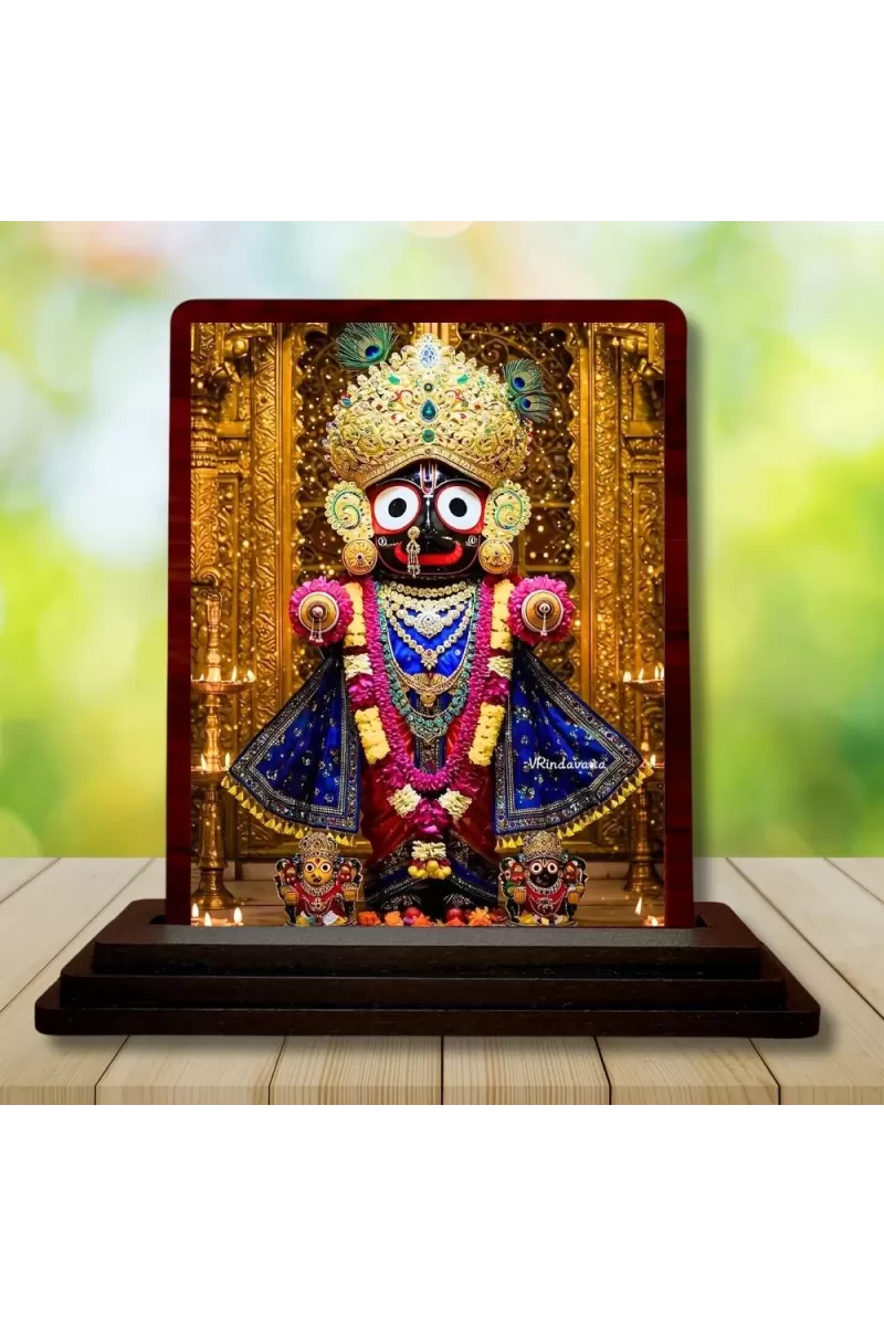 Car Desk/Table Top Lord Jagannath Wooden Photo Stand  3x4 Inches, Compact & Stylish Spiritual Display For Car, Home & Office (Pack Of 1) (F14587)