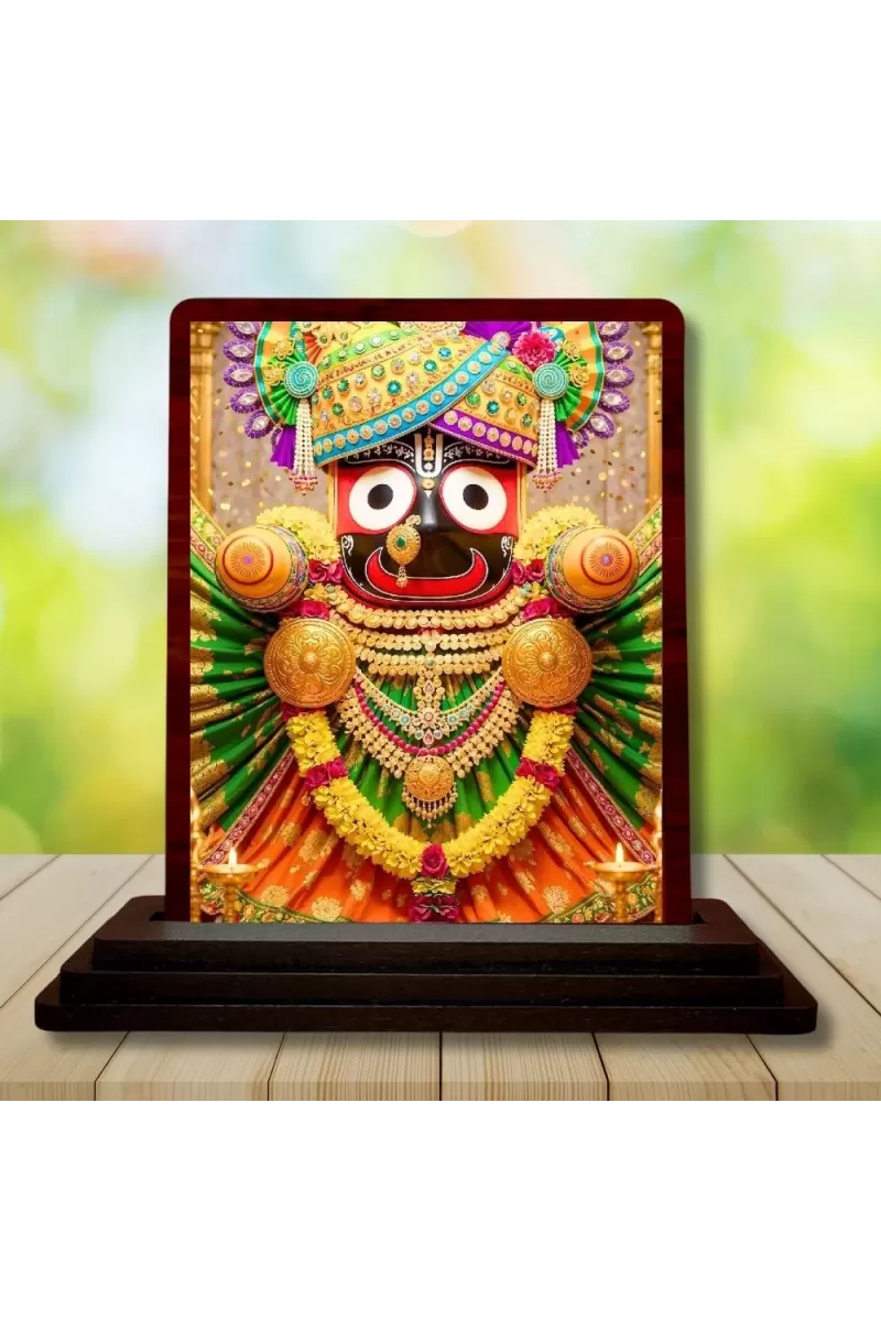 Car Desk/Table Top Lord Jagannath Wooden Photo Stand  3x4 Inches, Compact & Stylish Spiritual Display For Car, Home & Office (Pack Of 1) (F14588)