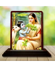 Car Desk/Table Top Yashodha Krishna Wooden Photo Stand  3x4 Inches, Compact & Stylish Spiritual Display For Car, Home & Office (Pack Of 1) (F14590)