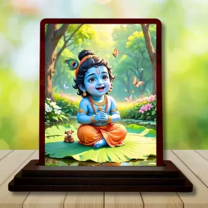 Car Desk/Table Top Lord Krishna Wooden Photo Stand 3x4 Inches, Compact & Stylish Spiritual Display For Car, Home & Office (Pack Of 1) (F14592) Car Desk/Table Top Lord Krishna Wooden Photo Stand 3x4 Inches, Compact & Stylish Spiritual Display For Car, Home & Office (Pack Of 1) (F14592)