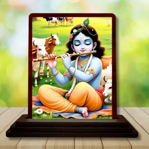 Car Desk/Table Top Lord Krishna Wooden Photo Stand 3x4 Inches, Compact & Stylish Spiritual Display For Car, Home & Office (Pack Of 1) (F14593) Car Desk/Table Top Lord Krishna Wooden Photo Stand 3x4 Inches, Compact & Stylish Spiritual Display For Car, Home & Office (Pack Of 1) (F14593)