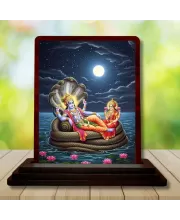 Car Desk/Table Top Lord Vishnu Wooden Photo Stand  3x4 Inches, Compact & Stylish Spiritual Display For Car, Home & Office (Pack Of 1) (F14594)