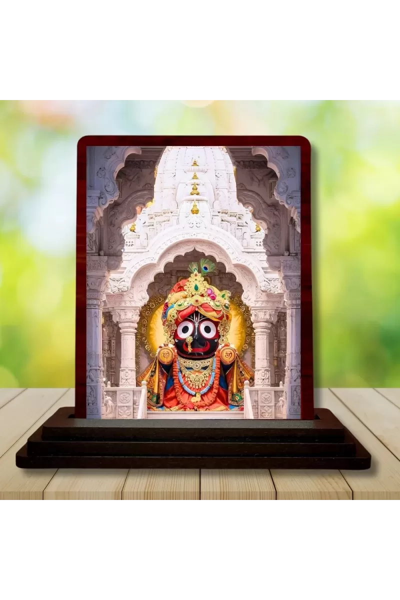 Car Desk/Table Top Lord Jagannath Wooden Photo Stand  3x4 Inches, Compact & Stylish Spiritual Display For Car, Home & Office (Pack Of 1) (F14595)