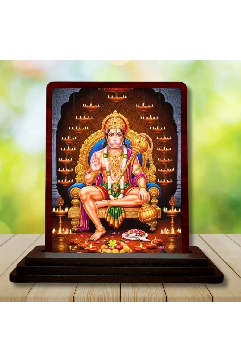 Car Desk/Table Top Lord Hanuman Wooden Photo Stand  3x4 Inches, Compact & Stylish Spiritual Display For Car, Home & Office (Pack Of 1) (F14596)
