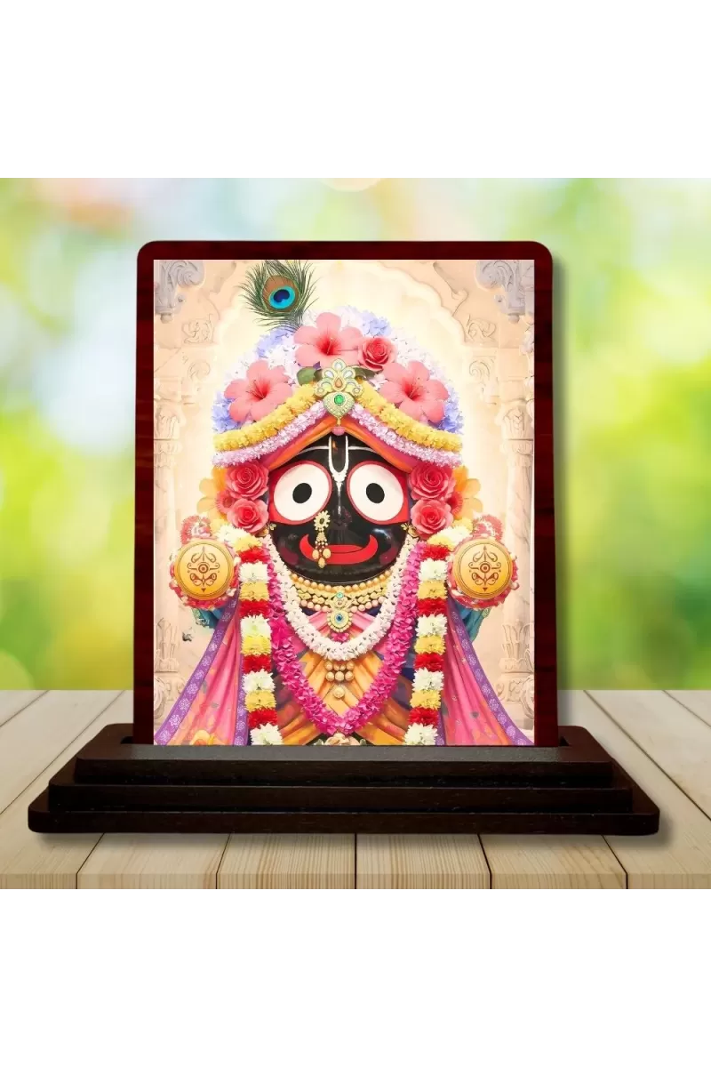 Car Desk/Table Top Lord Jagannath Wooden Photo Stand  3x4 Inches, Compact & Stylish Spiritual Display For Car, Home & Office (Pack Of 1) (F14598)