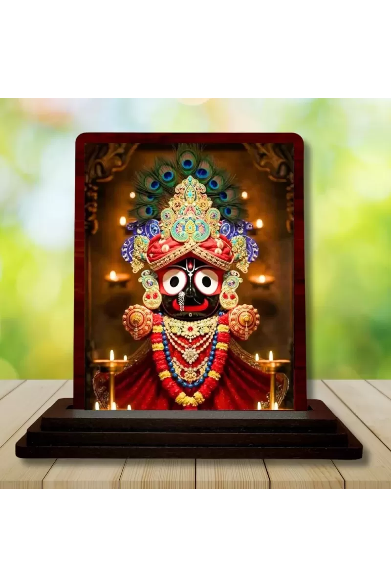 Car Desk/Table Top Lord Jagannath Wooden Photo Stand  3x4 Inches, Compact & Stylish Spiritual Display For Car, Home & Office (Pack Of 1) (F14599)