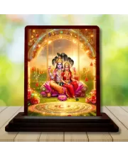 Car Desk/Table Top Lord Vishnu  And Lakshmi Wooden Photo Stand  3x4 Inches, Compact & Stylish Spiritual Display For Car, Home & Office (Pack Of 1) (F14600)