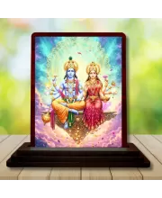 Car Desk/Table Top Lord Vishnu  And Lakshmi Wooden Photo Stand  3x4 Inches, Compact & Stylish Spiritual Display For Car, Home & Office (Pack Of 1) (F14601)