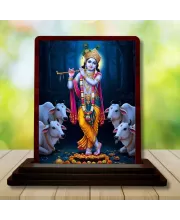Car Desk/Table Top Lord Krishna Wooden Photo Stand  3x4 Inches, Compact & Stylish Spiritual Display For Car, Home & Office (Pack Of 1) (F14602)