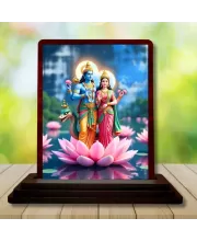 Car Desk/Table Top Lord Vishnu  And Lakshmi Wooden Photo Stand  3x4 Inches, Compact & Stylish Spiritual Display For Car, Home & Office (Pack Of 1) (F14603)