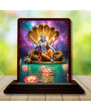Car Desk/Table Top Lord Vishnu  Wooden Photo Stand  3x4 Inches, Compact & Stylish Spiritual Display For Car, Home & Office (Pack Of 1) (F14604)