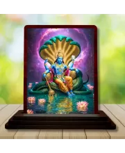 Car Desk/Table Top Lord Vishnu  Wooden Photo Stand  3x4 Inches, Compact & Stylish Spiritual Display For Car, Home & Office (Pack Of 1) (F14605)