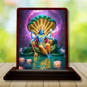 Car Desk/Table Top Lord Vishnu Wooden Photo Stand 3x4 Inches, Compact & Stylish Spiritual Display For Car, Home & Office (Pack Of 1) (F14605) Car Desk/Table Top Lord Vishnu Wooden Photo Stand 3x4 Inches, Compact & Stylish Spiritual Display For Car, Home & Office (Pack Of 1) (F14605)