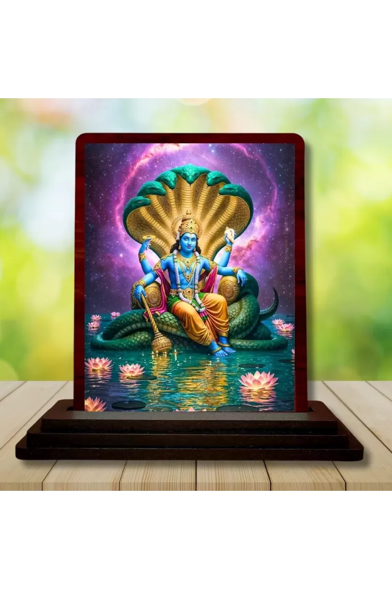 Car Desk/Table Top Lord Vishnu  Wooden Photo Stand  3x4 Inches, Compact & Stylish Spiritual Display For Car, Home & Office (Pack Of 1) (F14605)